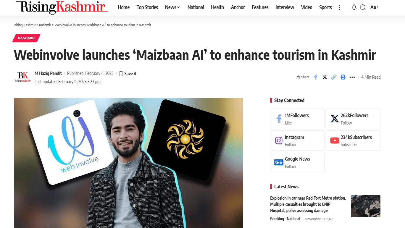 WebInvolve & Maizbaan AI Featured In Rising Kashmir